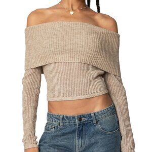 Edikted Off Shoulder Knit Sweater Y2k